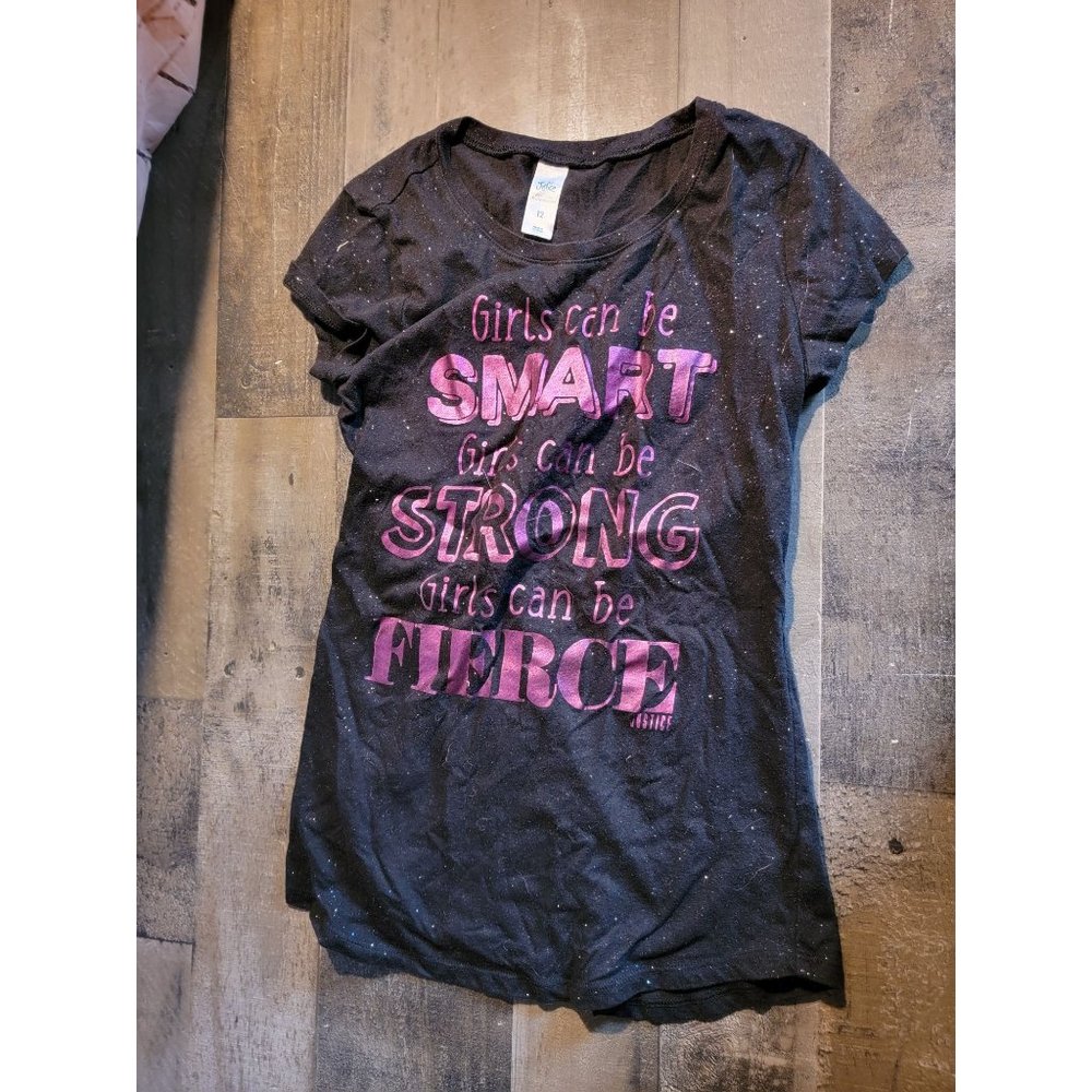 Justice black youth glitter‎ girl empowering tee
